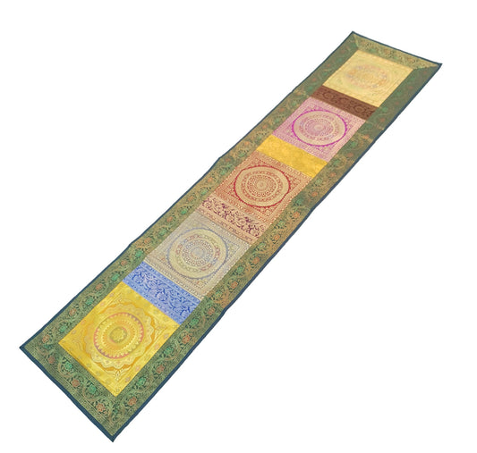 Dining Table Runner Mandala Woven Zari Brocade Banarasi Decor Cover Multi Color