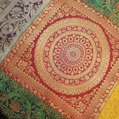 Dining Table Runner Mandala Woven Zari Brocade Banarasi Decor Cover Multi Color