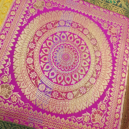 Dining Table Runner Mandala Woven Zari Brocade Banarasi Decor Cover Multi Color