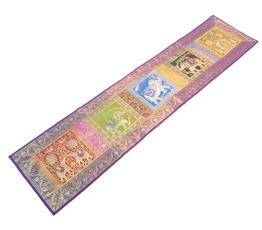 Dining Table Runner Ethnic Handmade Gold Banarasi Brocade Silk Elephant Work