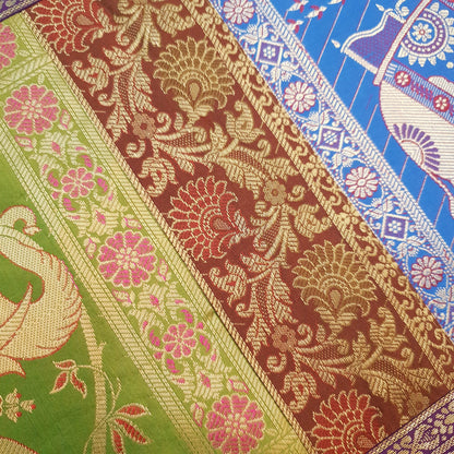 Dining Table Runner Ethnic Handmade Gold Banarasi Brocade Silk Elephant Work