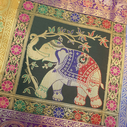 Dining Table Runner Ethnic Handmade Gold Banarasi Brocade Silk Elephant Work