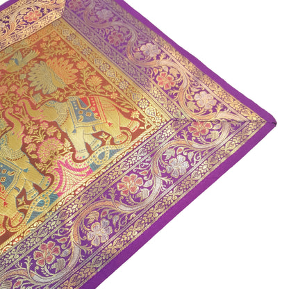 Dining Table Runner Ethnic Handmade Gold Banarasi Brocade Silk Elephant Work