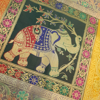 Dining Table Runner Wall Tapestry Woven Zari Brocade Banarasi Cover Multi Color