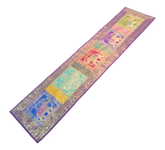 Dining Cover Table Runner Elephant Woven Zari Brocade Banarasi Decor Multi Color
