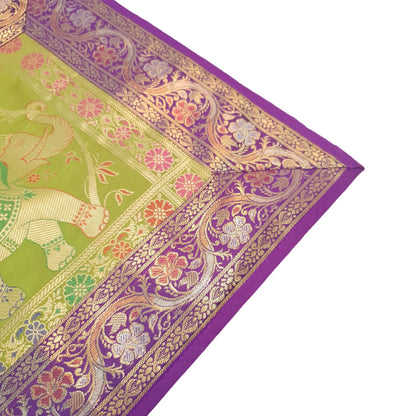 Dining Cover Table Runner Elephant Woven Zari Brocade Banarasi Decor Multi Color