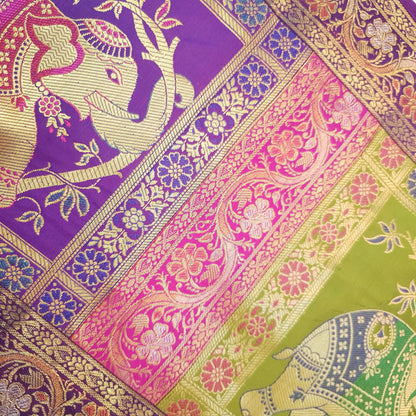 Dining Cover Table Runner Elephant Woven Zari Brocade Banarasi Decor Multi Color