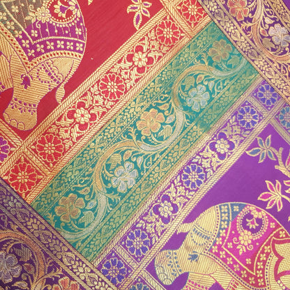 Dining Cover Table Runner Elephant Woven Zari Brocade Banarasi Decor Multi Color