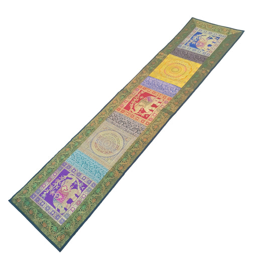 Dining Table Runner Handmade Elephant Mandala Woven Gold Banarasi Brocade Silk