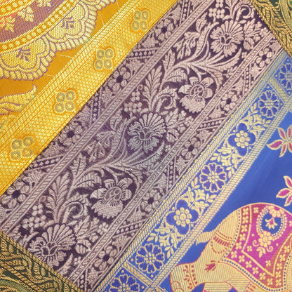Dining Table Runner Handmade Elephant Mandala Woven Gold Banarasi Brocade Silk