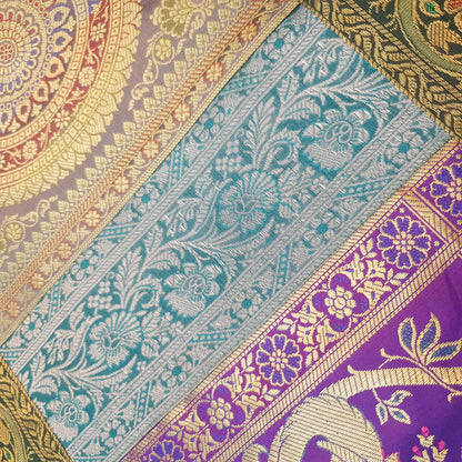 Dining Table Runner Handmade Elephant Mandala Woven Gold Banarasi Brocade Silk