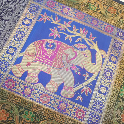 Dining Table Runner Handmade Elephant Mandala Woven Gold Banarasi Brocade Silk
