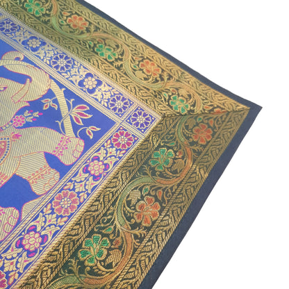 Dining Table Runner Handmade Elephant Mandala Woven Gold Banarasi Brocade Silk