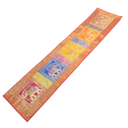 Dining Cloth Table Runner Elephant Woven Zari Brocade Banarasi Cover Multi Color