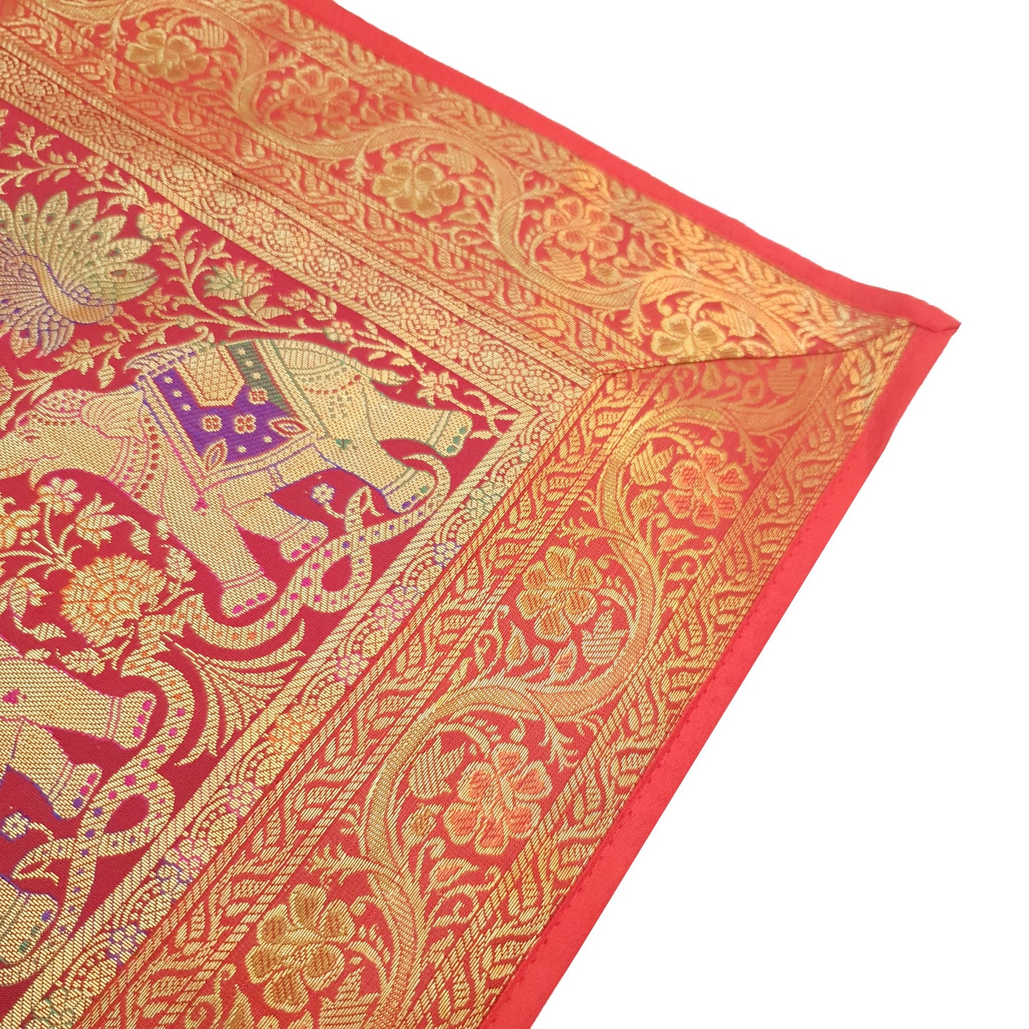 Dining Cloth Table Runner Elephant Woven Zari Brocade Banarasi Cover Multi Color