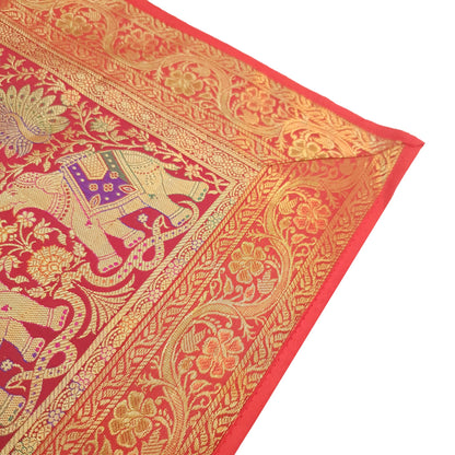 Dining Cloth Table Runner Elephant Woven Zari Brocade Banarasi Cover Multi Color