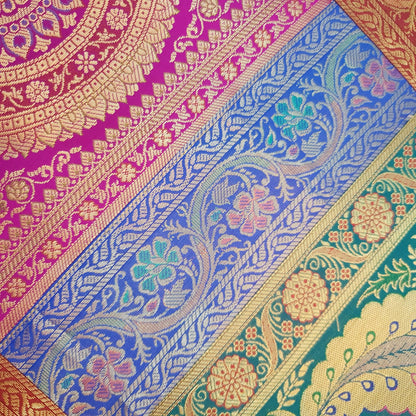 Dining Table Runner Elephant Peacock Woven Zari Brocade Banarasi Handmade Cover