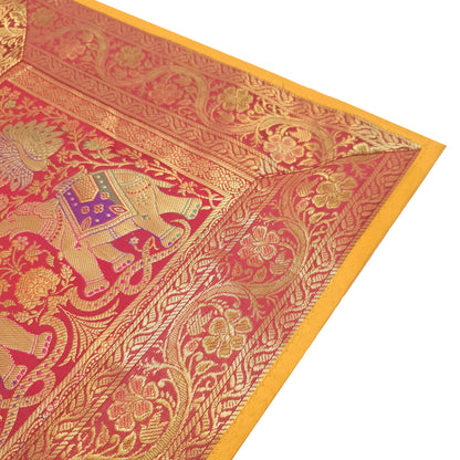 Dining Table Runner Elephant Peacock Woven Zari Brocade Banarasi Handmade Cover