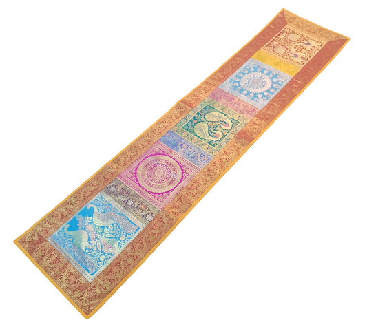 Dining Table Runner Elephant Peacock Woven Zari Brocade Banarasi Handmade Cover