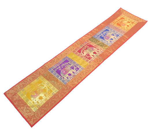 Table Runner Dining Cover Elephant  Woven Zari Brocade Banarasi Multi Color