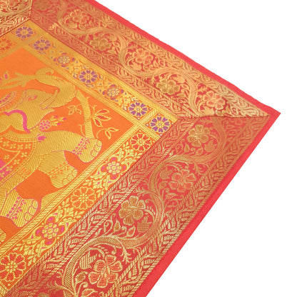 Table Runner Dining Cover Elephant  Woven Zari Brocade Banarasi Multi Color