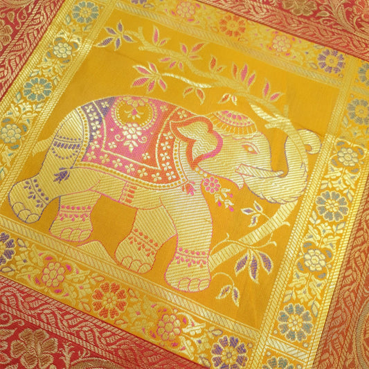 Table Runner Dining Cover Elephant  Woven Zari Brocade Banarasi Multi Color