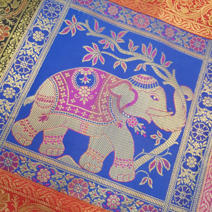 Table Runner Dining Cover Elephant  Woven Zari Brocade Banarasi Multi Color