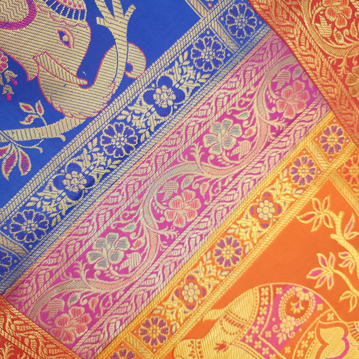 Table Runner Dining Cover Elephant  Woven Zari Brocade Banarasi Multi Color