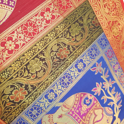 Table Runner Dining Cover Elephant  Woven Zari Brocade Banarasi Multi Color
