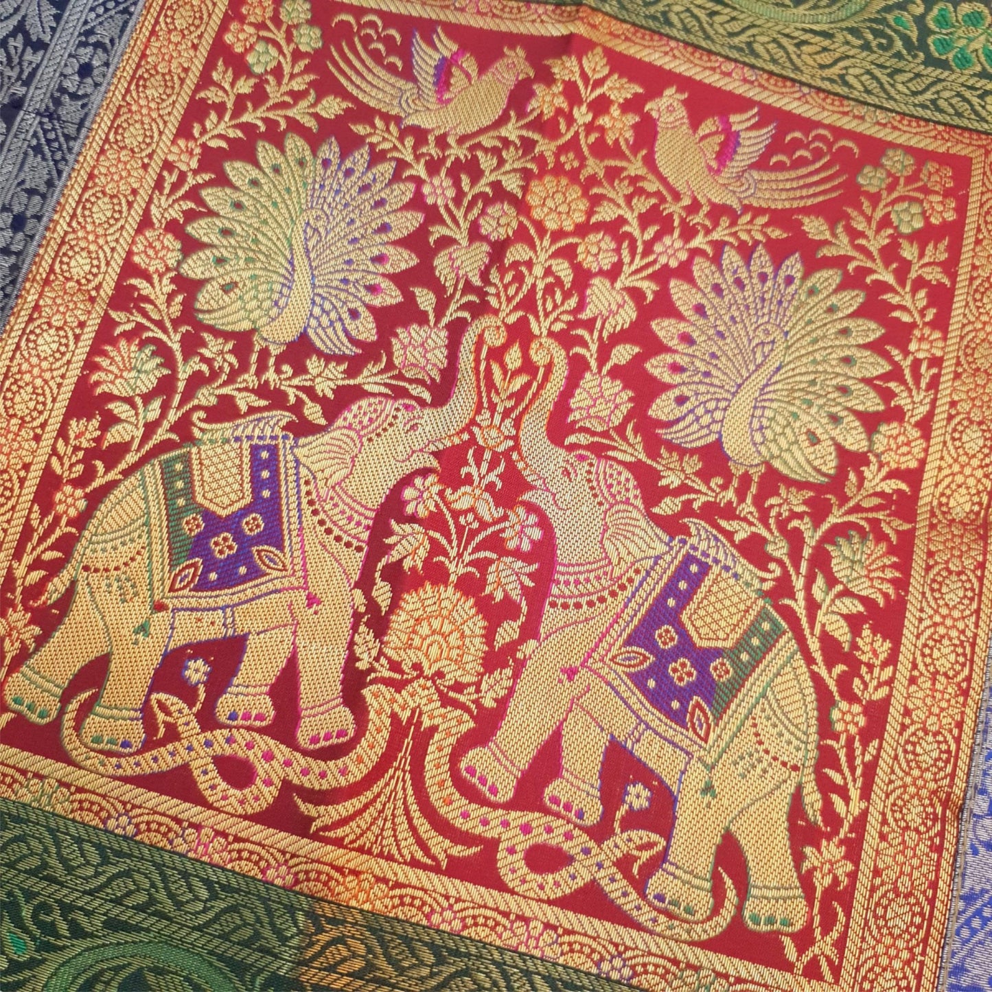 Dining Table Runner Wall Tapestry Woven Zari Brocade Banarasi Cover Multi Color