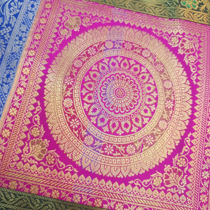 Dining Table Runner Wall Tapestry Woven Zari Brocade Banarasi Cover Multi Color