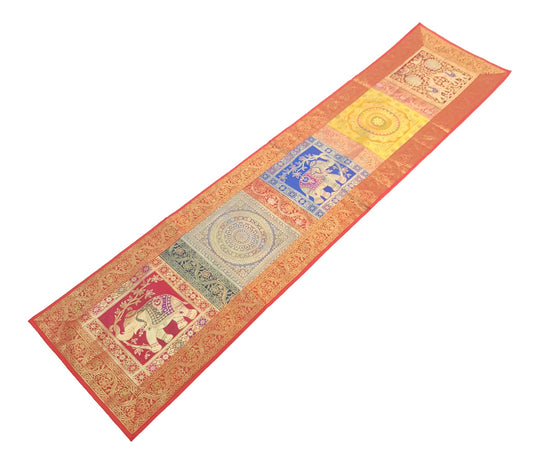 Dining Table Runner Woven Mandala Zari Brocade Banarasi Cover Decor Multi Color