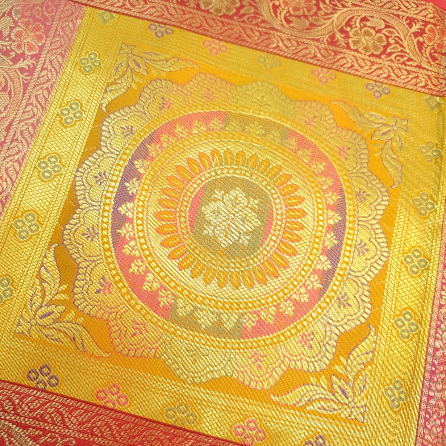 Dining Table Runner Woven Mandala Zari Brocade Banarasi Cover Decor Multi Color