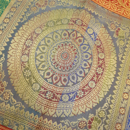 Dining Table Runner Mandala Floral Woven Zari Brocade Banarasi Cover Multi Color