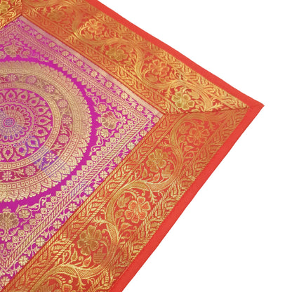 Dining Table Runner Mandala Floral Woven Zari Brocade Banarasi Cover Multi Color