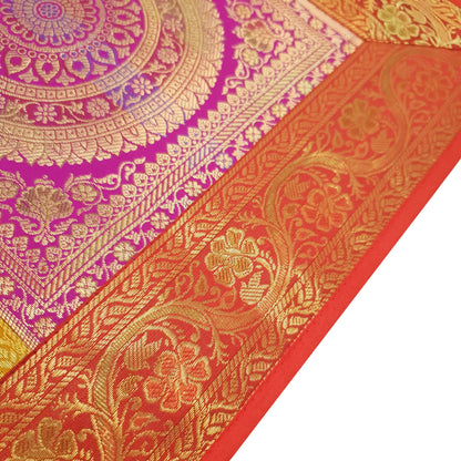 Dining Table Runner Mandala Floral Woven Zari Brocade Banarasi Cover Multi Color