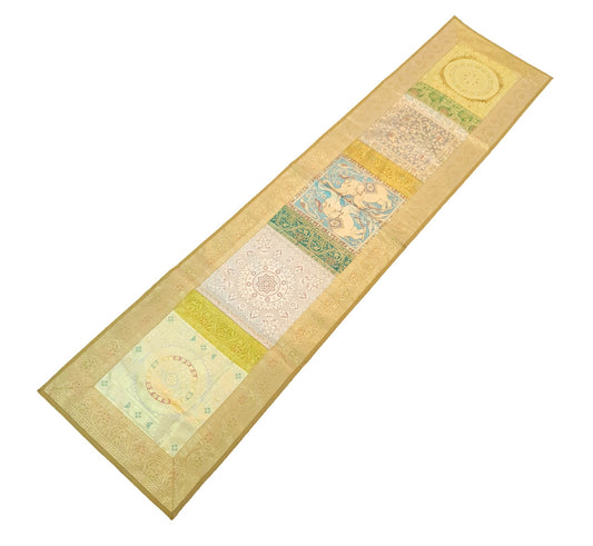 Dining Cover Table Runner Mandala Woven Zari Brocade Banarasi Decor Multi Color