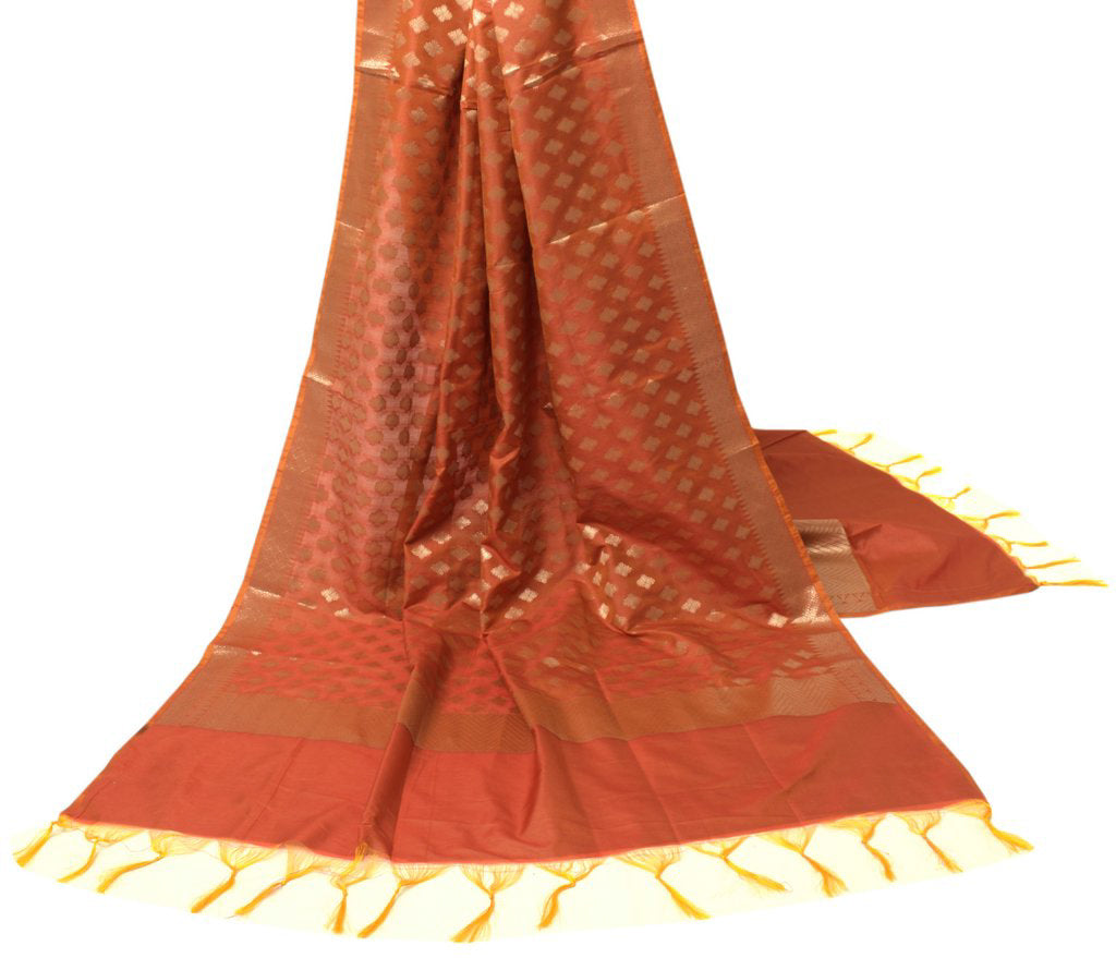 Orange Banarasi Dupatta Indian Art Silk Woven Zari Brocade Long Stole Scarves
