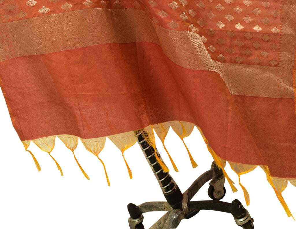 Orange Banarasi Dupatta Indian Art Silk Woven Zari Brocade Long Stole Scarves