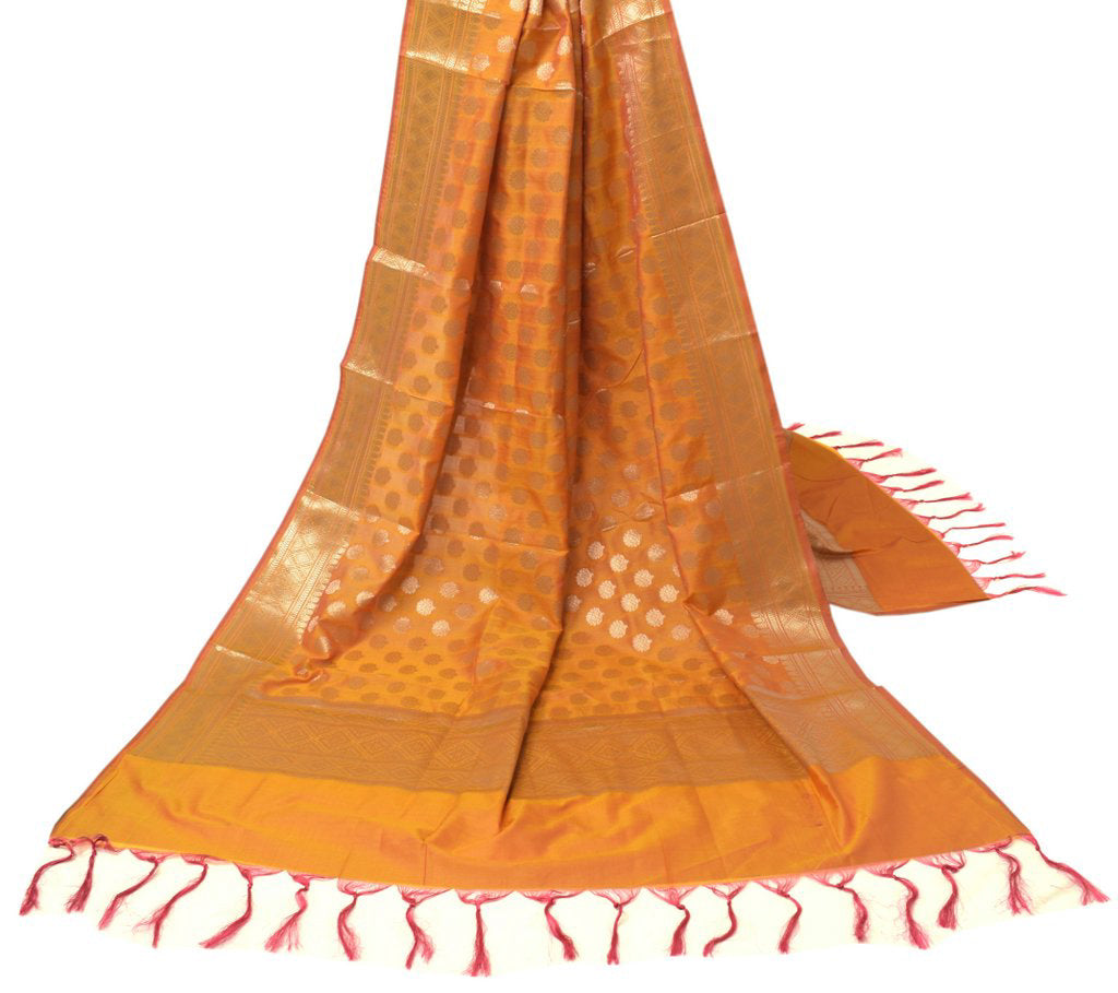 Orange Banarasi Dupatta Indian Art Silk Woven Zari Brocade Long Stole Scarves