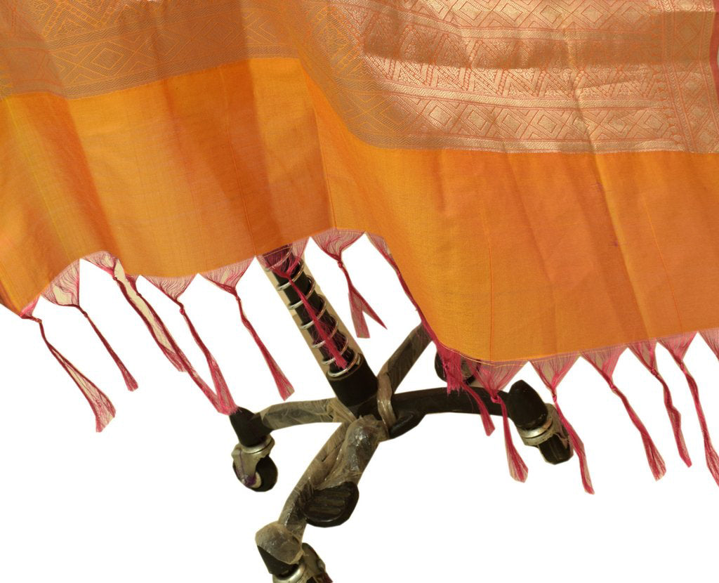 Orange Banarasi Dupatta Indian Art Silk Woven Zari Brocade Long Stole Scarves