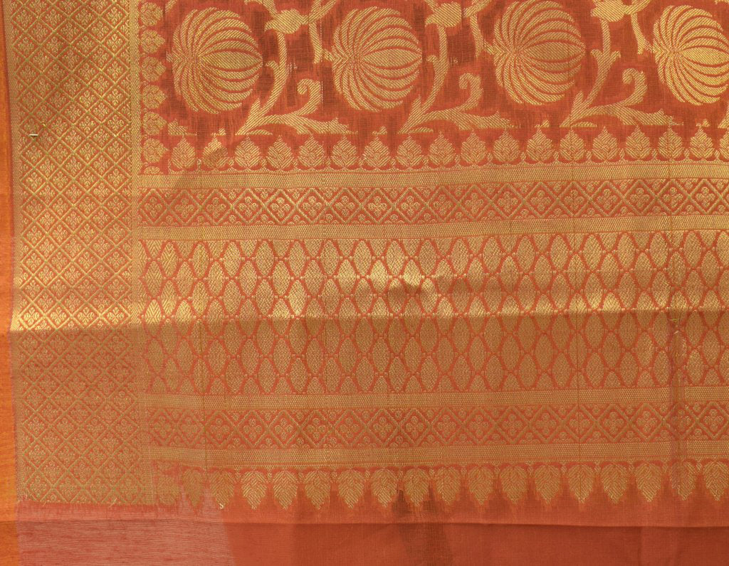 Orange Banarasi Dupatta Indian Art Silk Woven Zari Brocade Long Stole Scarves