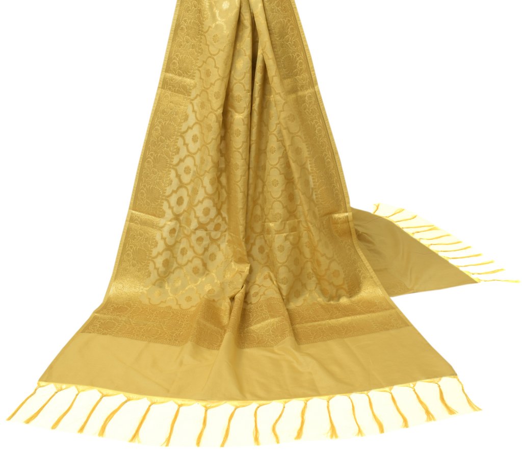 Beige Banarasi Dupatta Indian Art Silk Woven Zari Brocade Long Stole Scarves