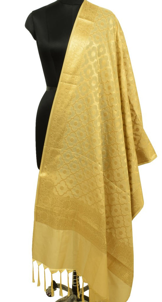 Beige Banarasi Dupatta Indian Art Silk Woven Zari Brocade Long Stole Scarves