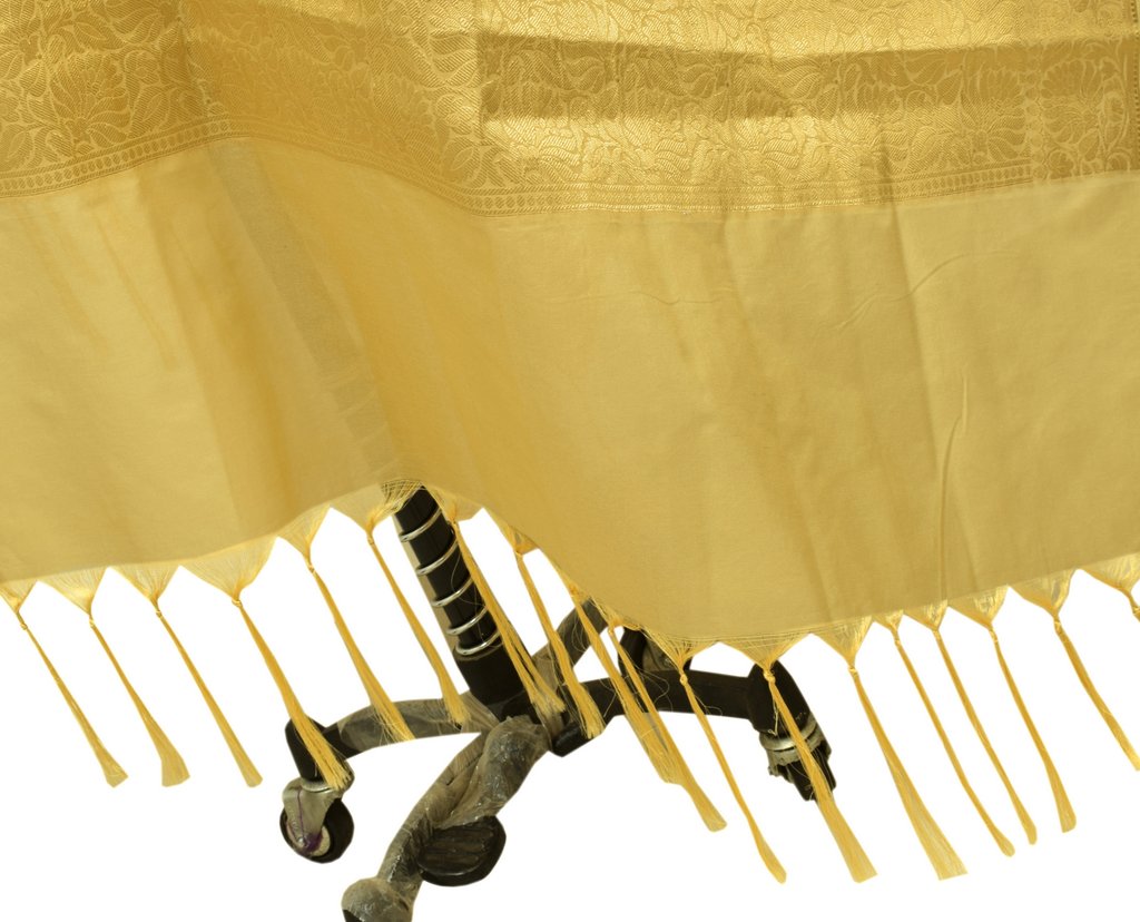 Beige Banarasi Dupatta Indian Art Silk Woven Zari Brocade Long Stole Scarves