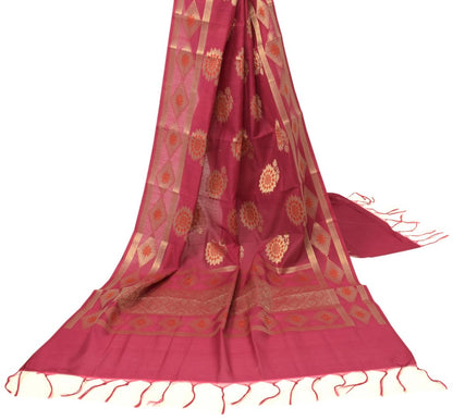 Pink Banarasi Dupatta Indian Art Silk Woven Zari Brocade Long Stole Scarves