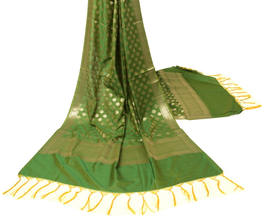 Green Banarasi Dupatta Indian Art Silk Woven Zari Brocade Long Stole Scarves