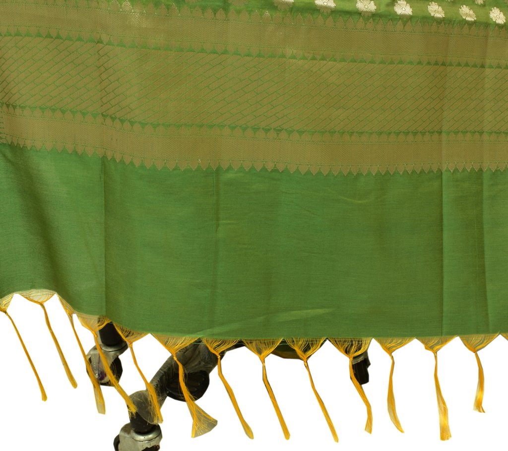 Green Banarasi Dupatta Indian Art Silk Woven Zari Brocade Long Stole Scarves