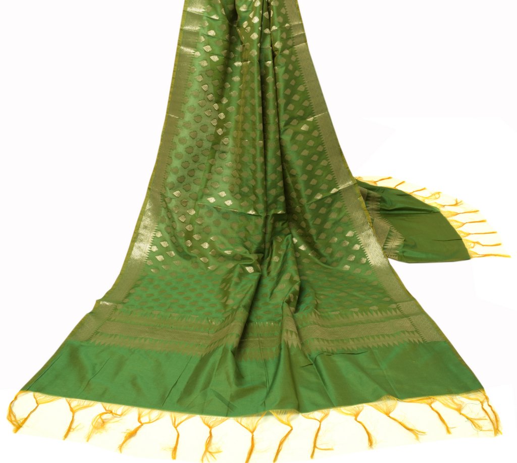 Green Banarasi Dupatta Indian Art Silk Woven Zari Brocade Long Stole Scarves