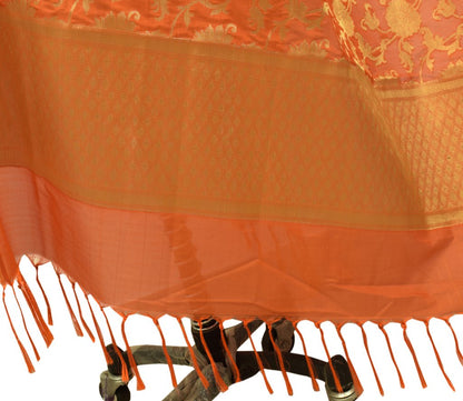 Orange Banarasi Dupatta Indian Art Silk Woven Zari Brocade Long Stole Scarves